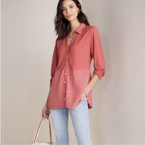 Soft‎ Surroundings Bodrum Linen Top Women's Coral Coastal Summer Size XL - Picture 1 of 10